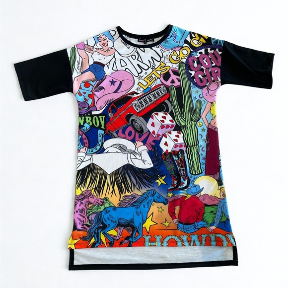 ROCK ‘N KARMA Pocket Sweatshirt Dress - Cowgirl Print Size L - Picture 4 of 13